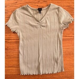 Art Class Size L(10/12) Ribbed Olive Green Short-Sleeve Girls Top W/ V-Neck